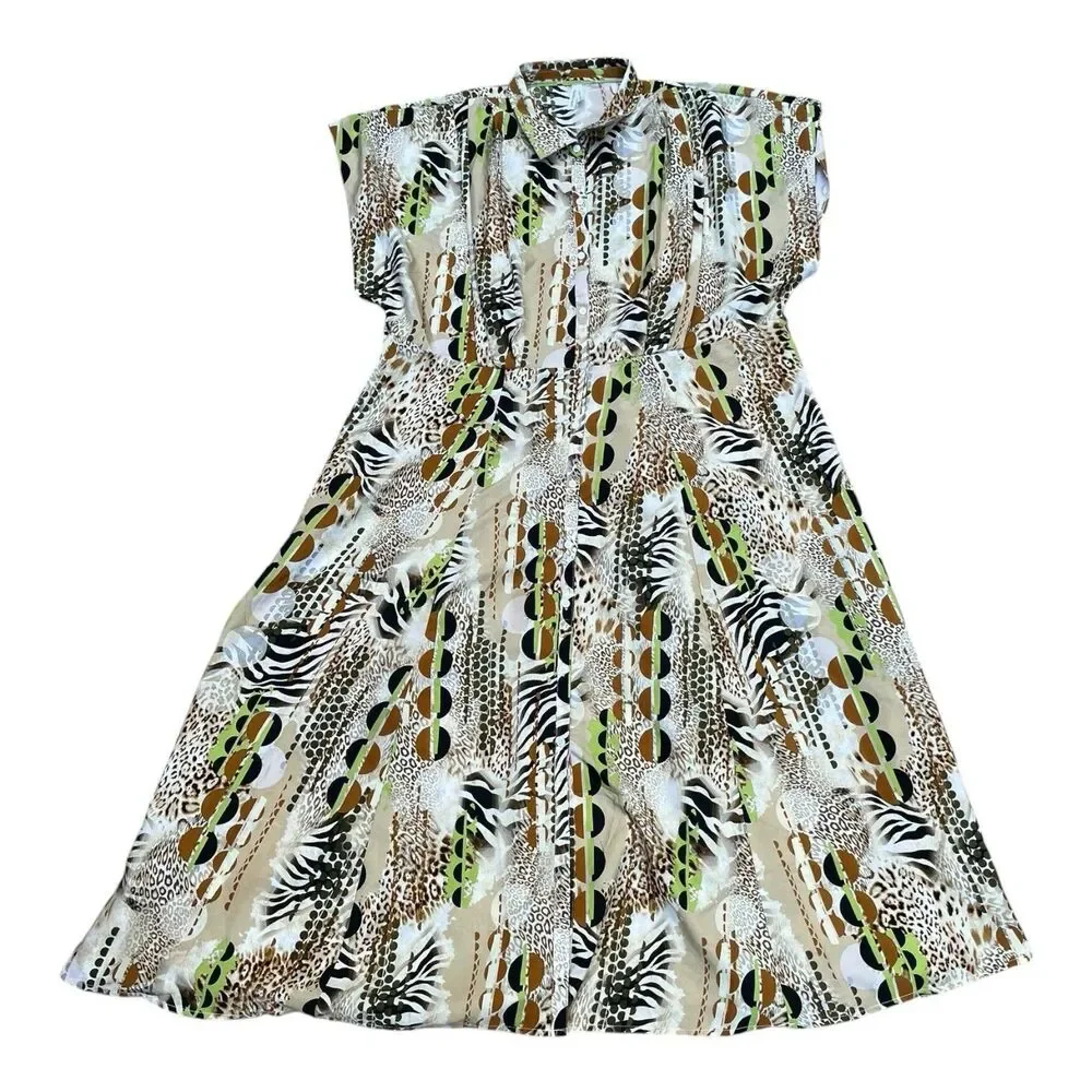 Safari Animal Print Maxi Shirt Dress Size 3X Zebra Cheetah Boho Button Front